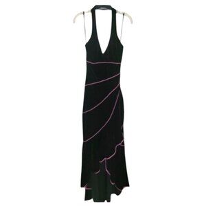 Blondie Nites by Jaslene Black Velvet Halter Prom Dress with Pink Trim Size 3